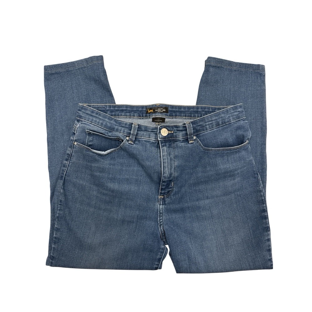 Lee Slim‎ Fit Skinny Leg Mid Rise Jeans Women's Sz 30-32" Blue Denim